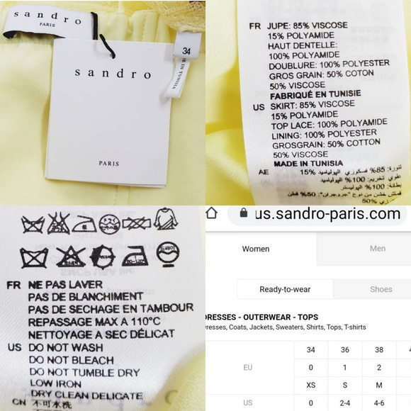 Sandro Paris Jeanette Yellow Floral Lace Fit & Flare Dress 34 XS NEW Pleated - Picture 11 of 13